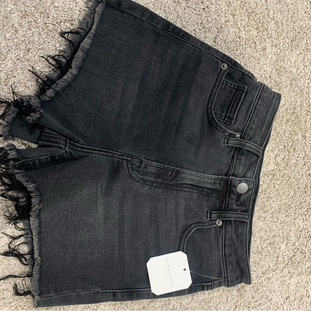 Black Denim Frayed Hem Shorts